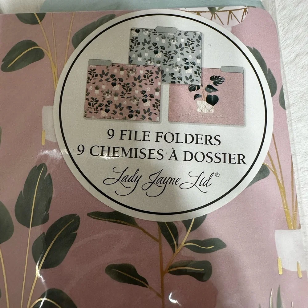 Pink File Folders with Green Leaf Design